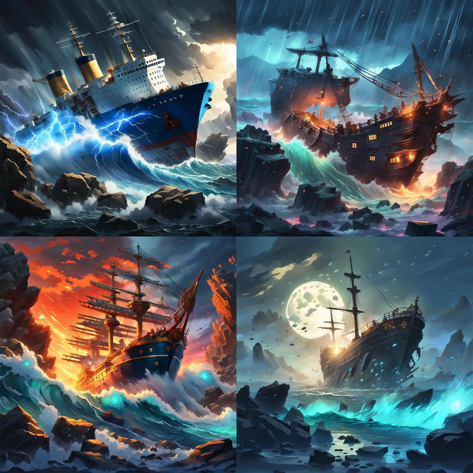 Ship Crashing into Rocks in 3D Anime Art