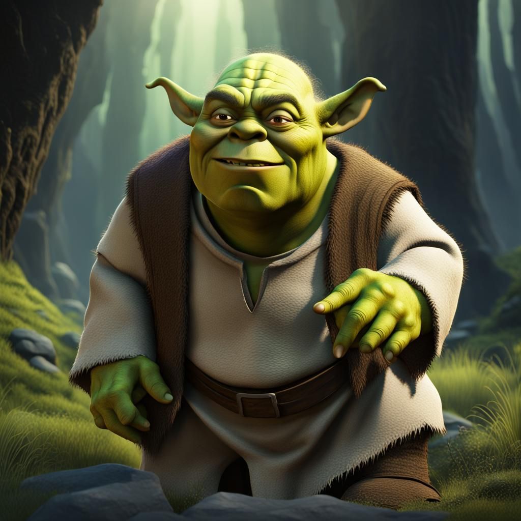 Shrek as Yoda: Detailed Fantasy Concept Art