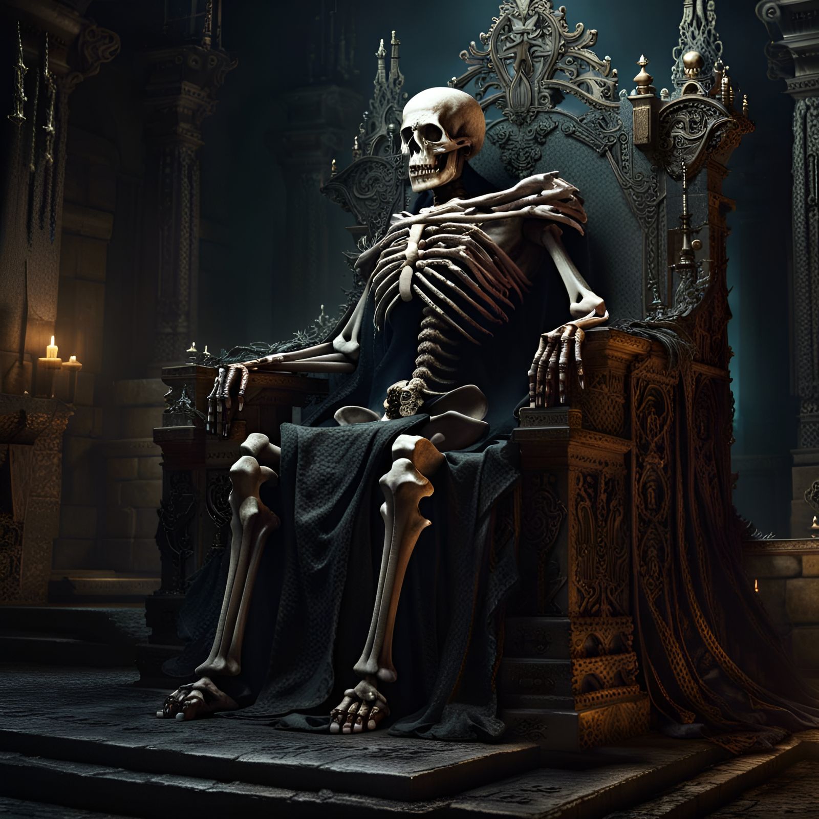 Skeleton King on Throne: Dark Fantasy Art