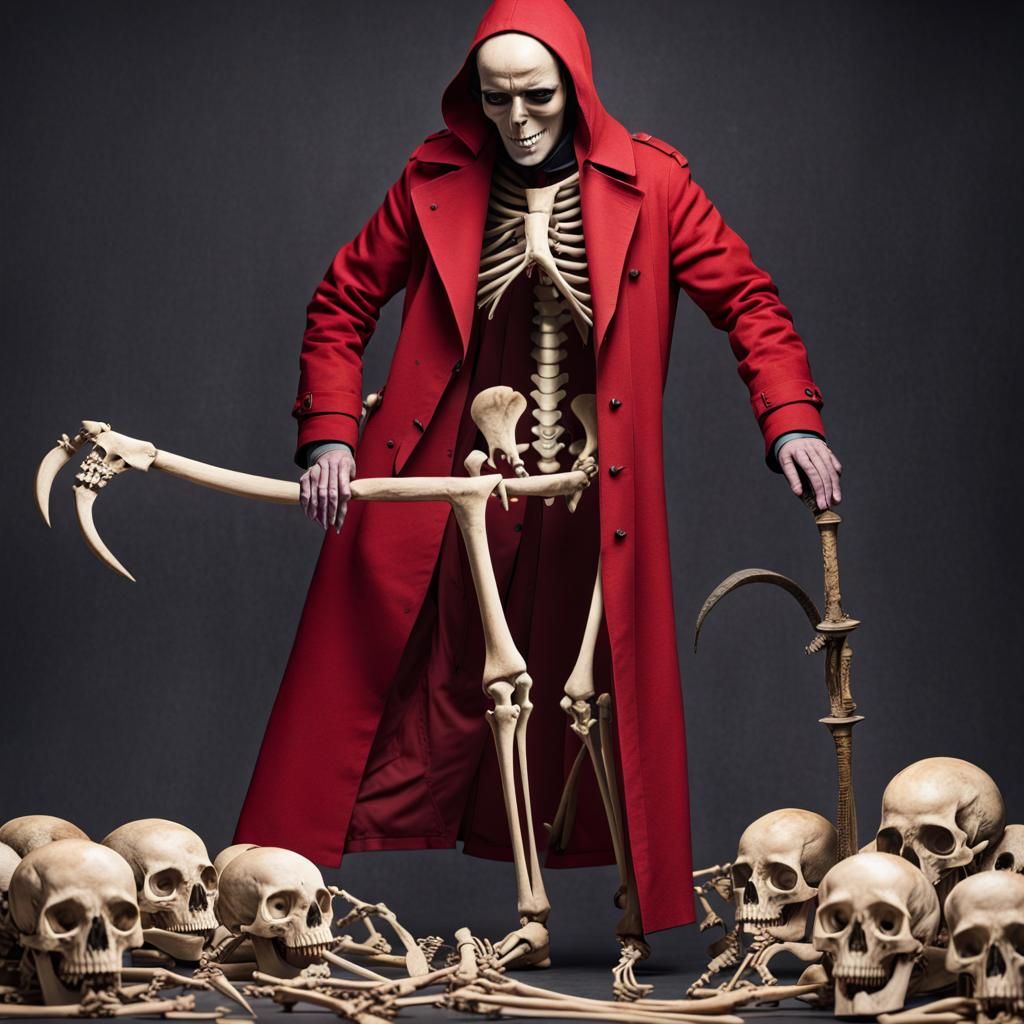 Man Assembling Skeleton with Scythe