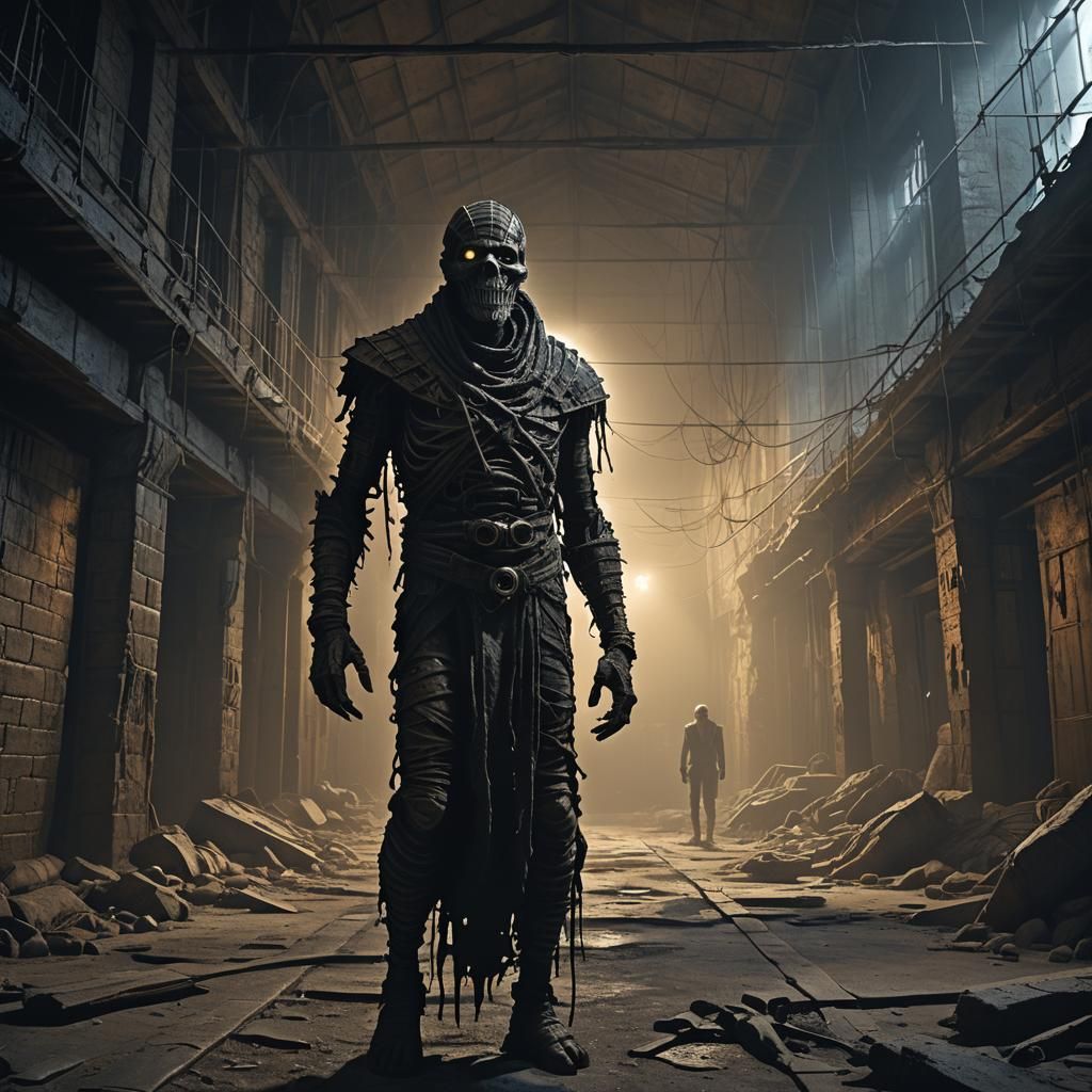 Mummy in Abandoned Warehouse: Dark Fantasy Concept Art