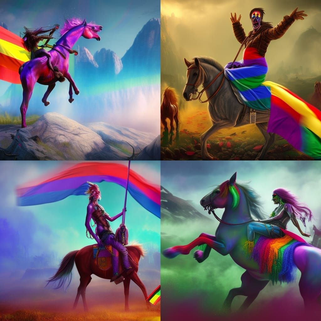 Rainbow Zombie with Pansexual Flag on Horse
