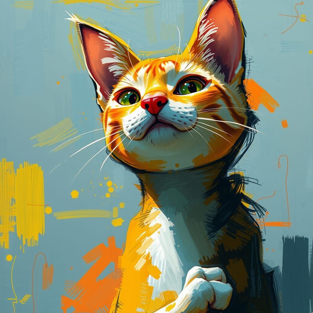 Pixar Cat with Expressive Brushwork in Gritty Style
