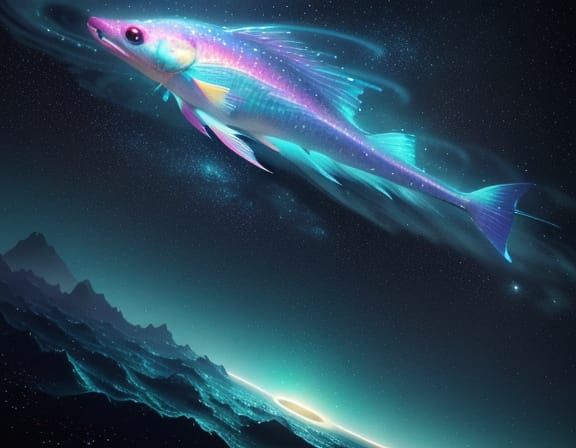 Interstellar Ghostfish Nebula in Cubist Style