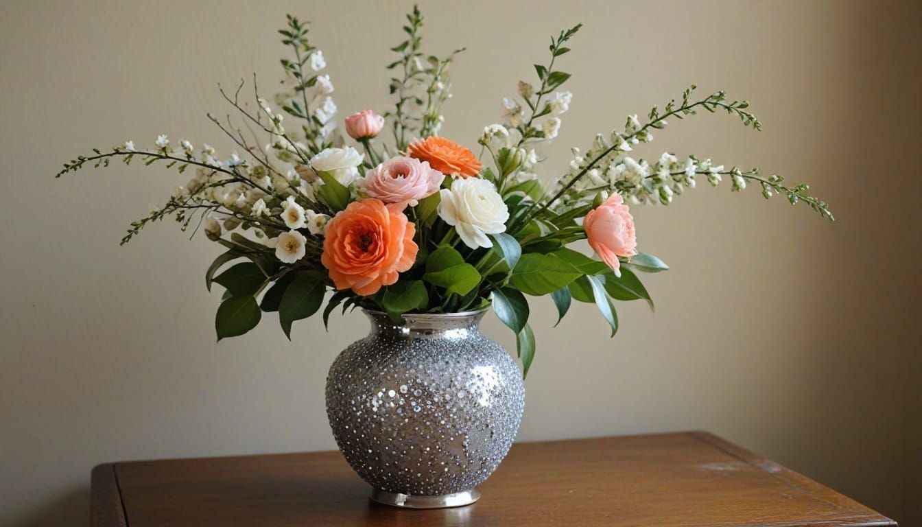 Sequined Floral Arrangement in a Vintage vase