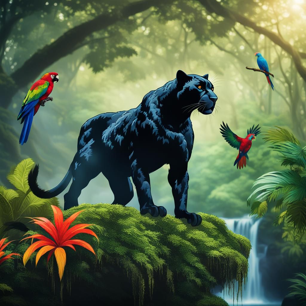 Mayan Rainforest: Black Panther in Ethereal Fog