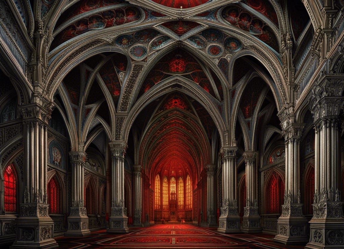 Ornate Gothic Church Narthex with Haunted Ceiling