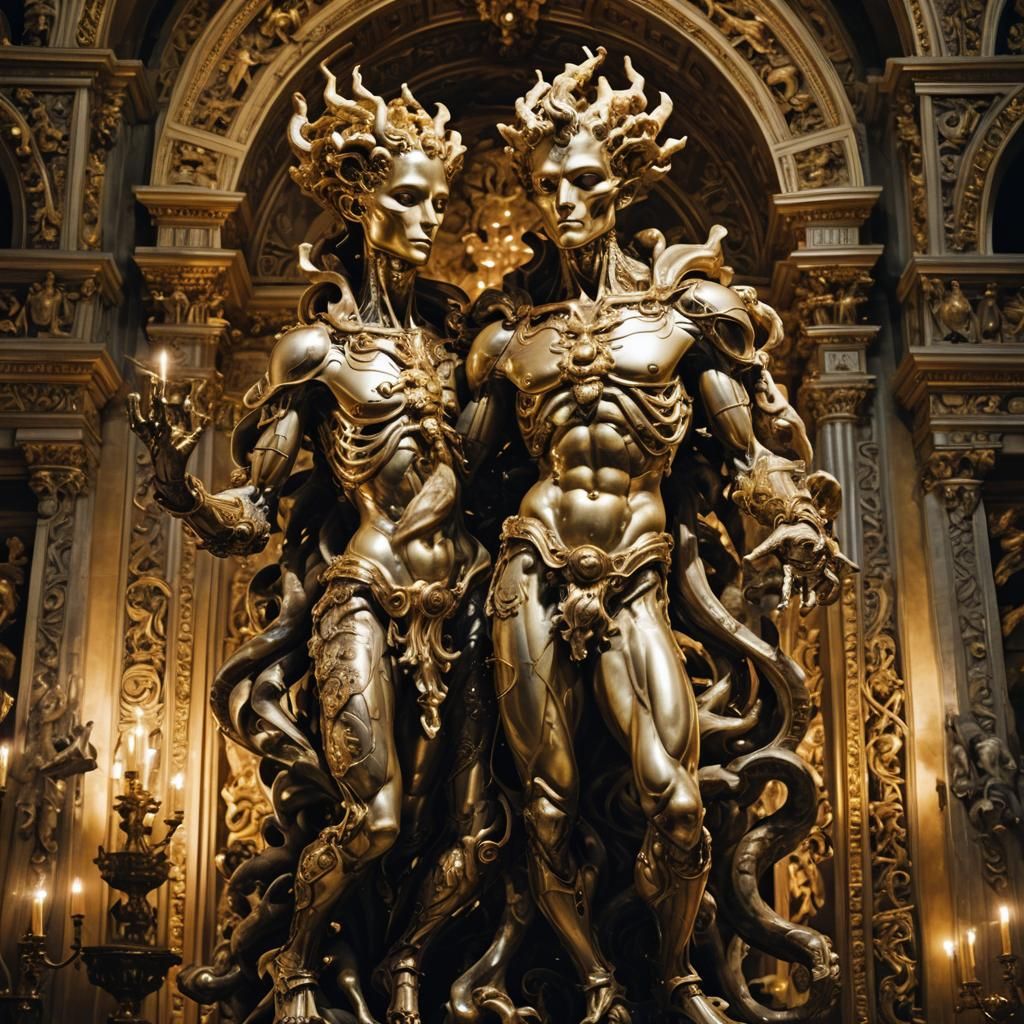 Michelangelo-Inspired Alien Sculpture in Baroque Style