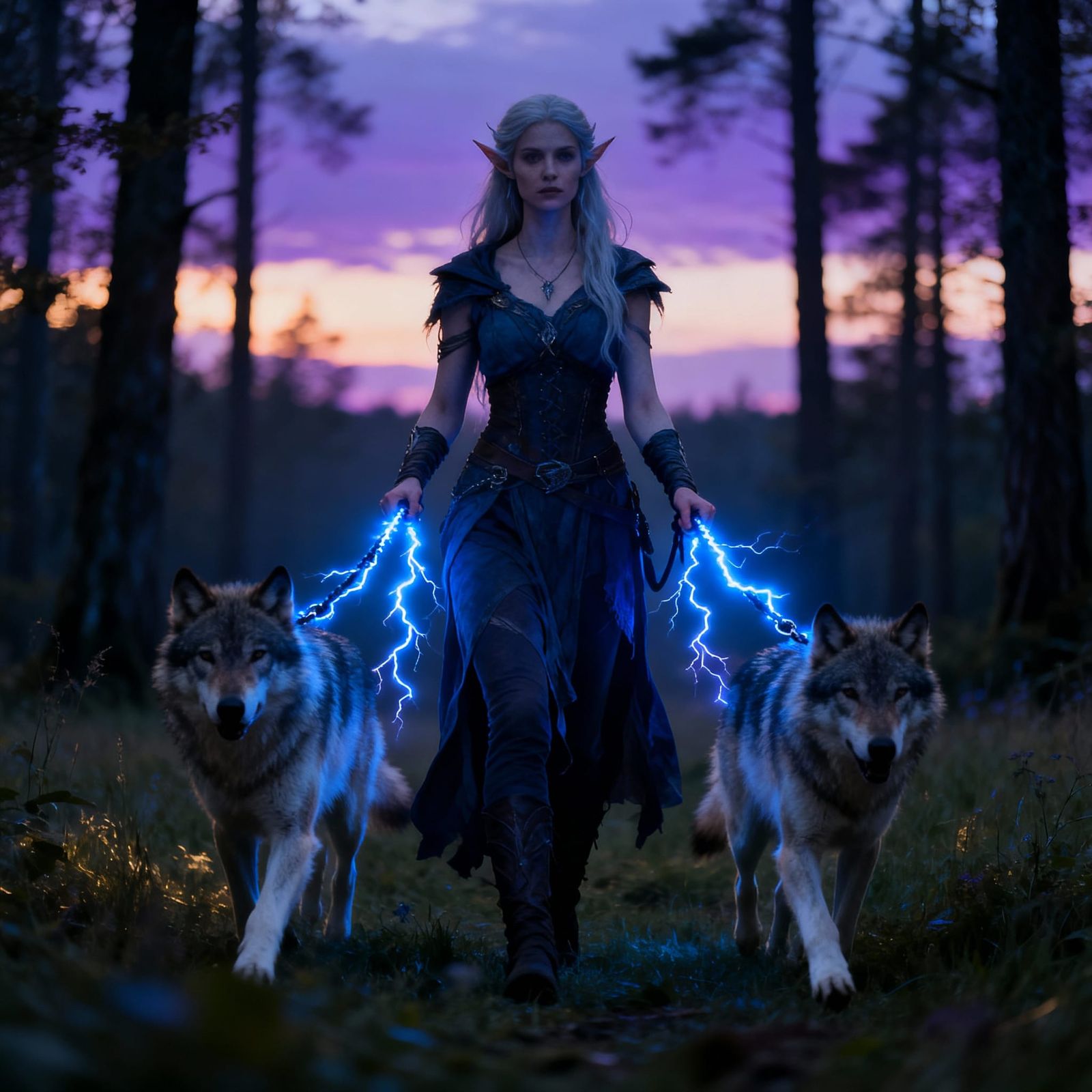 Sidhe Huntress with Lightning Leashes and Dire Wolves
