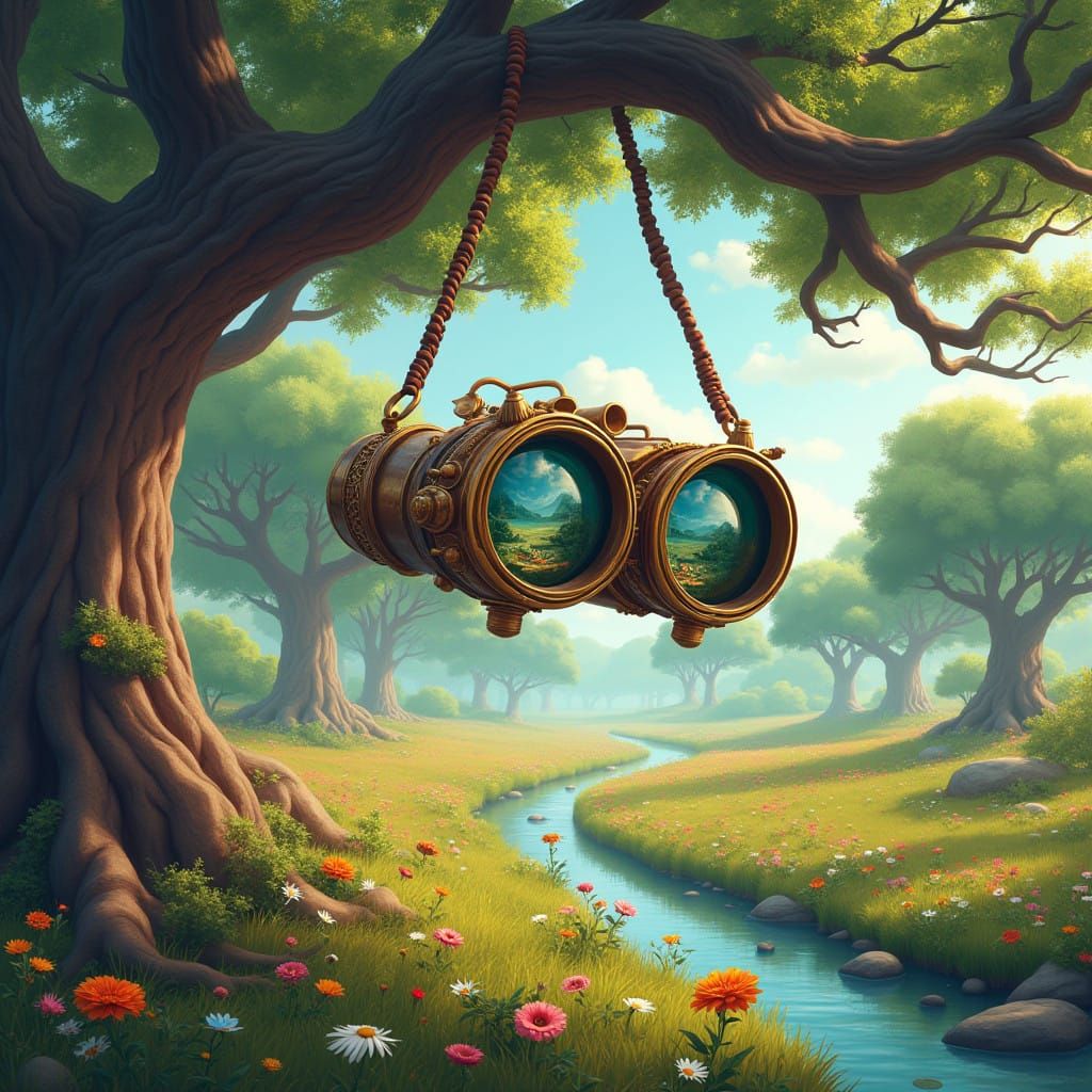 Majestic Trees Reflected in Antique Binoculars with Whimsica...