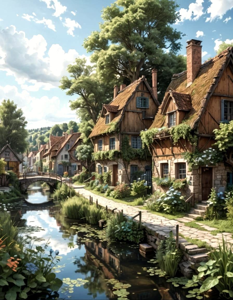 Idyllic Village Landscape in 3D