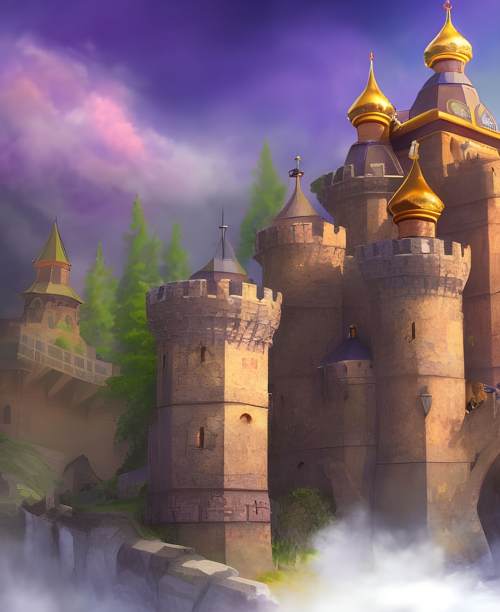 Surreal Carpathian Castle in Hyperrealistic Mid Shot