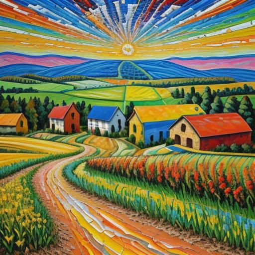 Rustic Mosaic Landscape in Expressionist Style