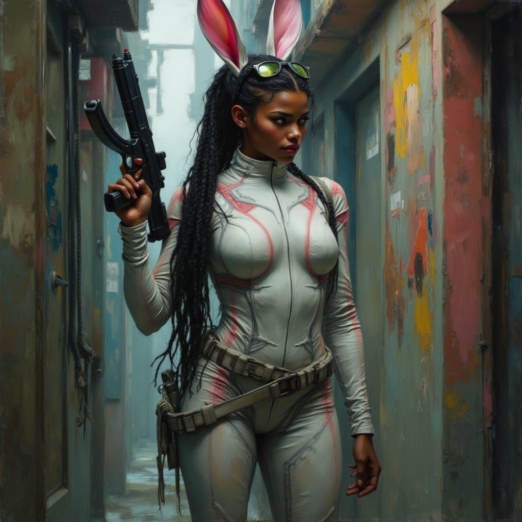 Cyberpunk Rabbit-Woman Goddess Ready for Action