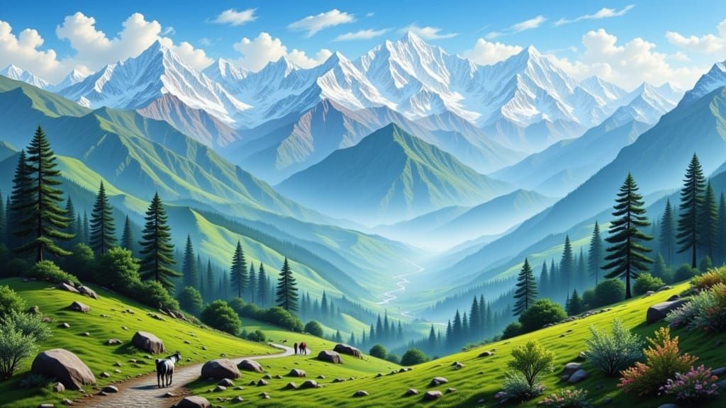 Majestic Himalayan Mountains in Impressionist Style