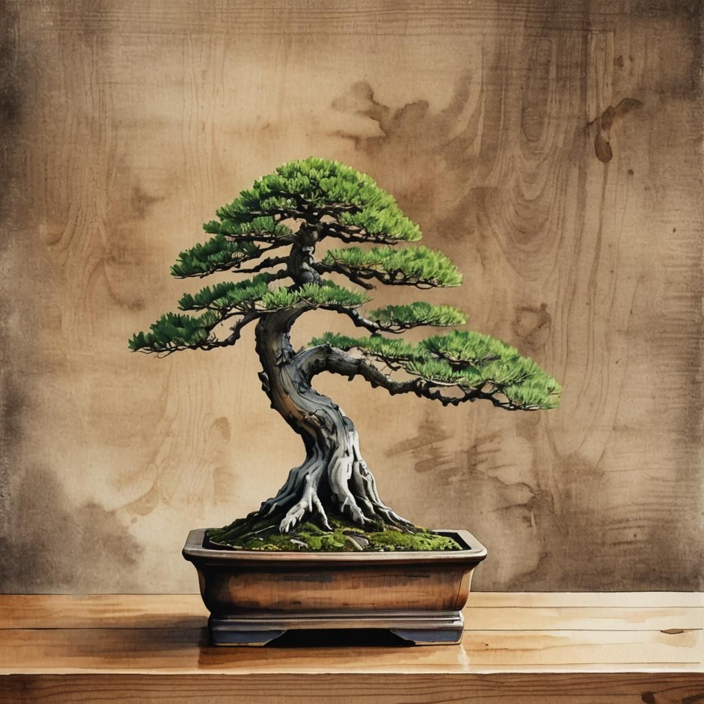 Bonsai Tree: Japanese Watercolor Macro Shot