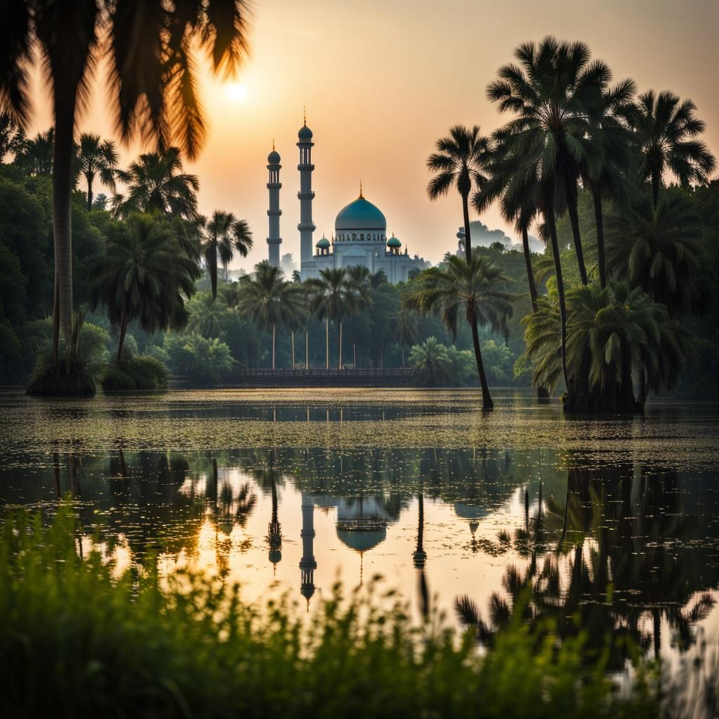 Tranquil Islamic Bayou Scene in Natural Light