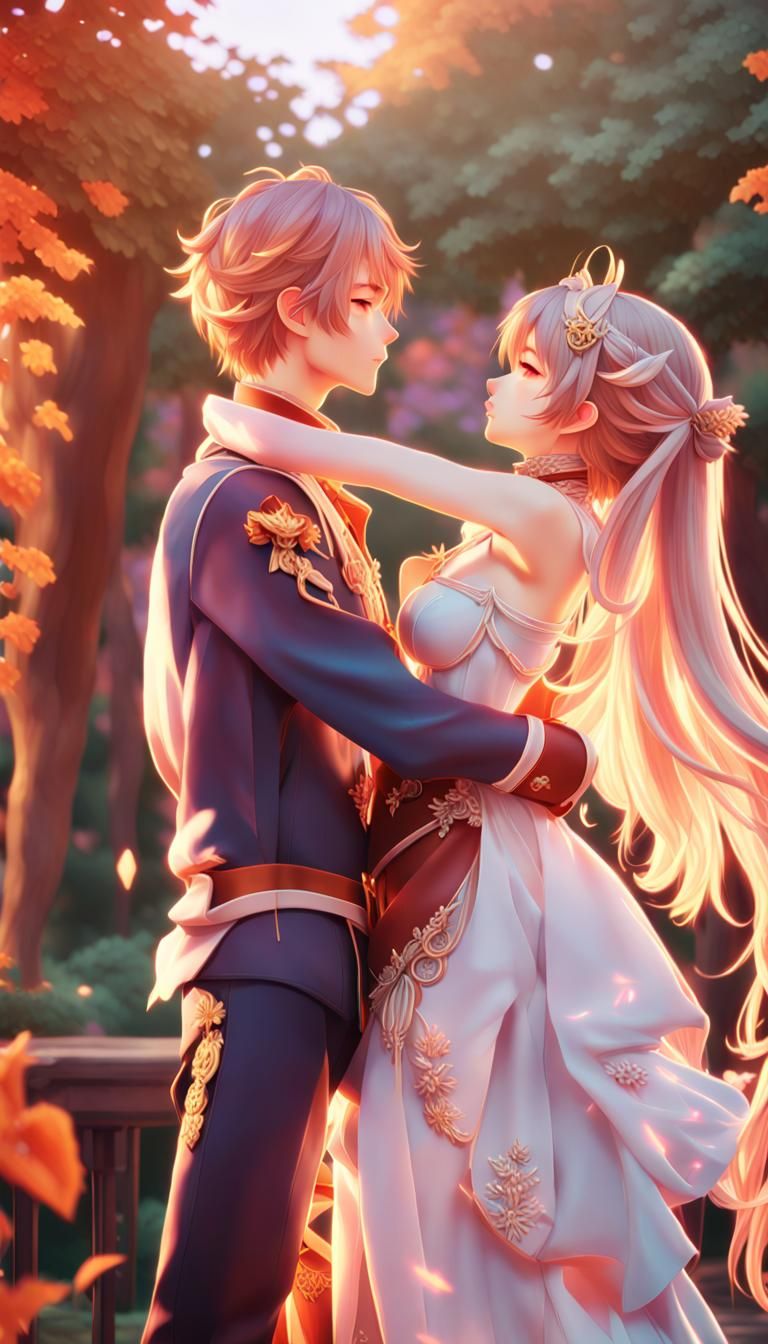 Romantic Kiss in Hyper-Realistic 3D Anime Style