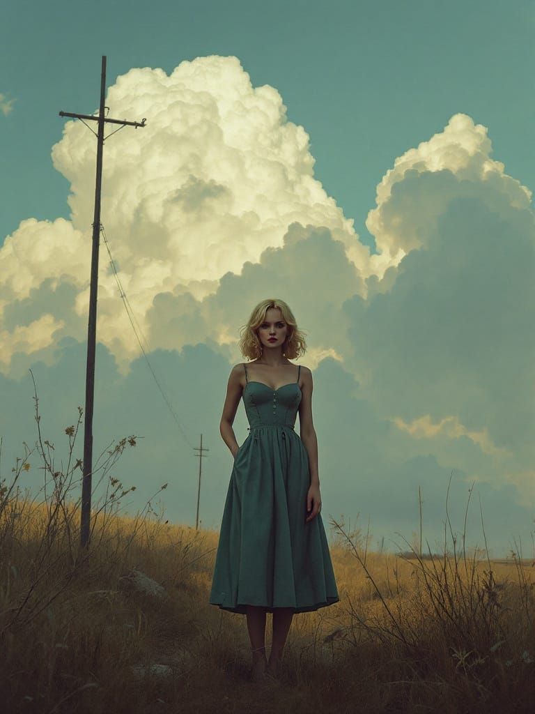 1950s Pin-Up Woman in Melancholic Americana Style