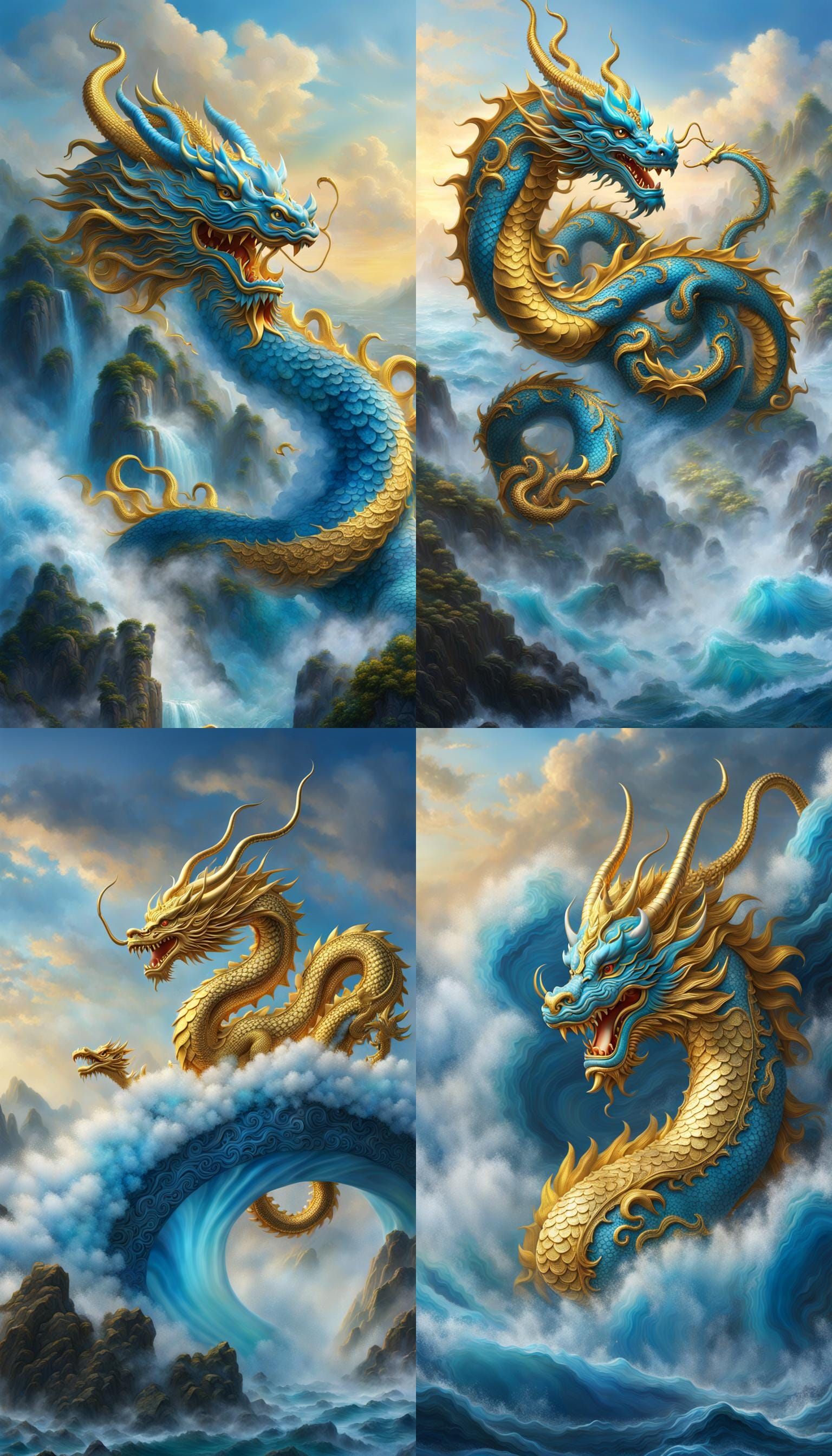 Chinese Dragon on Agate Sea: 3D Rendered Fantasy Art
