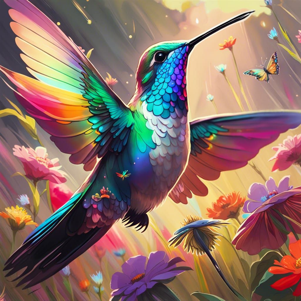 Hummingbird with Butterfly Wings in Guweiz Style