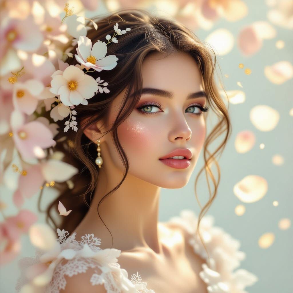 Surreal Woman Merging With Data Lace and Petals