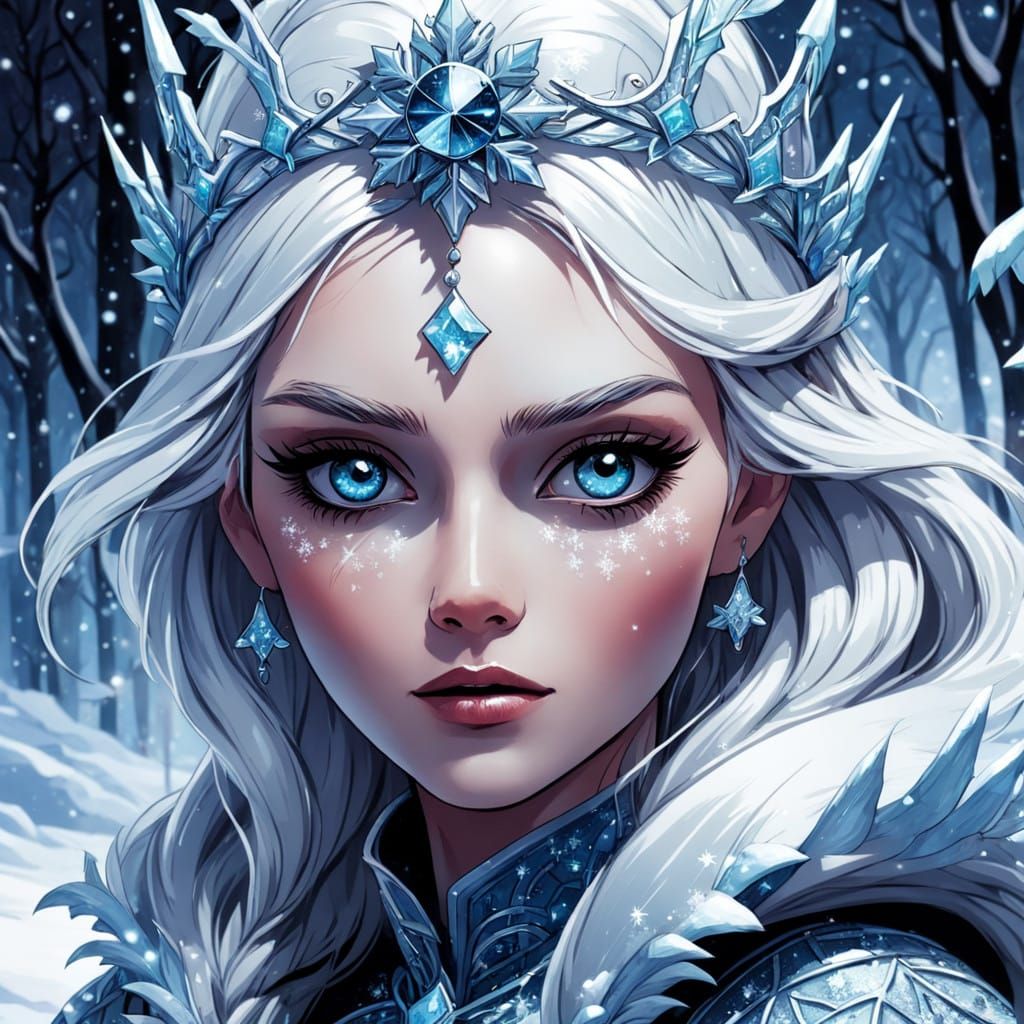 Regal Winter Goddess in Icy Splendor