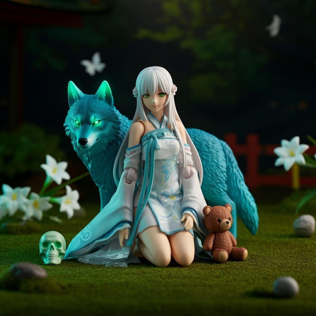 Wolfie and Blue Wolf Guardian anime figure