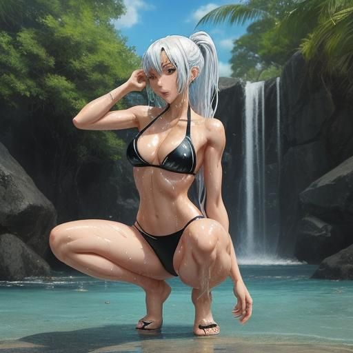 Anime Style Girl Doing Squats in Bikini