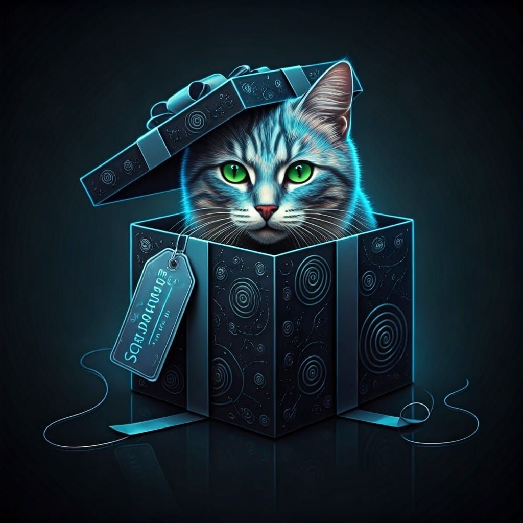 Majestic Space-Age Christmas Gift Box with Curious Cat