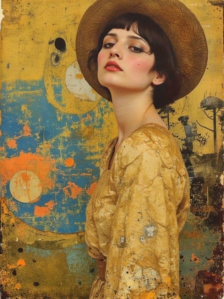 Golden Woman Portrait in Impressionistic Art Nouveau Style