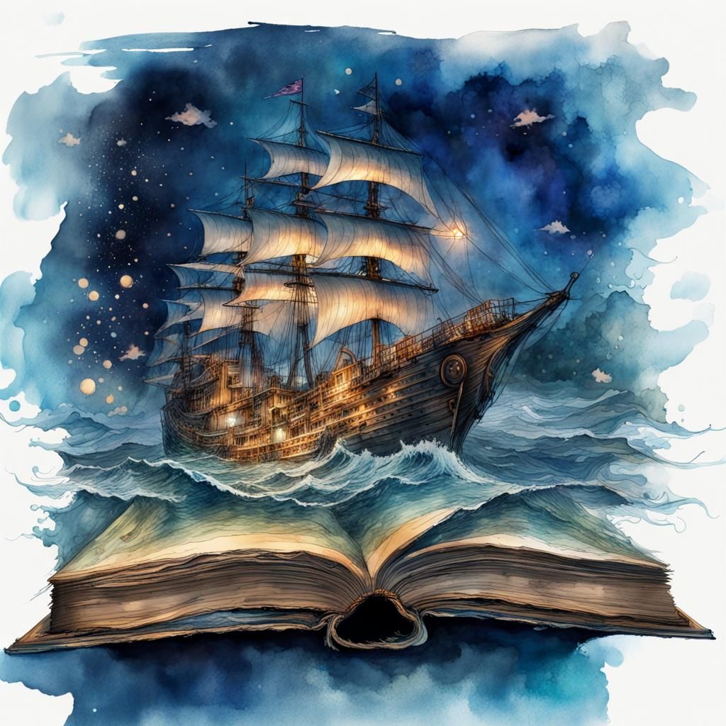 Fairytale Book Illustration: Ship on a Wild Sea