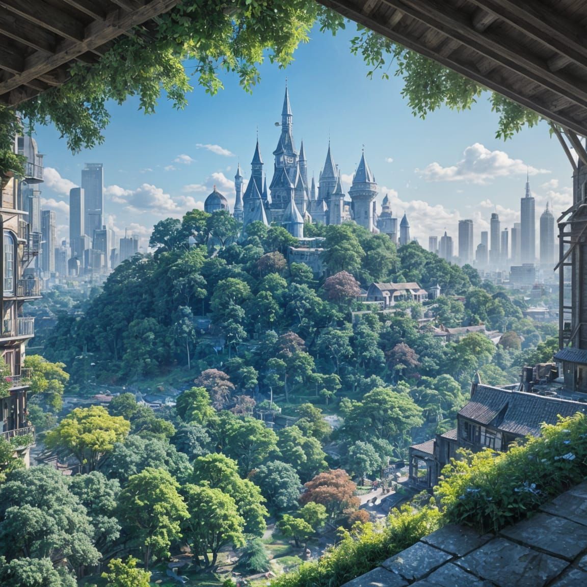Urban Fantasy City with Whimsical Medieval Undertones