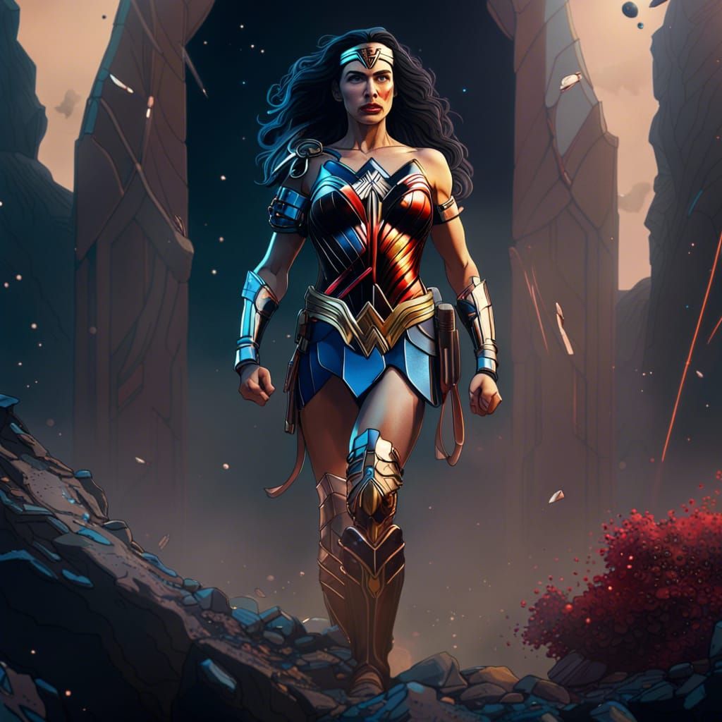 Wonder Woman in Spacesuit, Detailed Matte Painting
