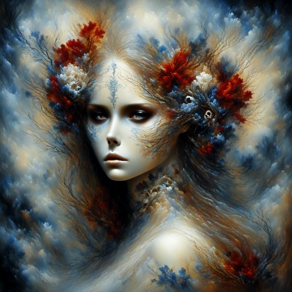 Skull Portrait with Snakes in Abstract Style