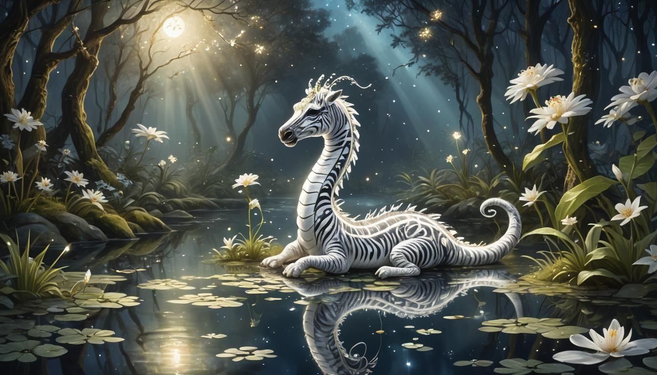Fantasy Fairy Zebra Snake Creature in Oil Painting