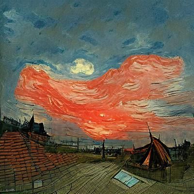 Red Sky at Night in Van Gogh Style