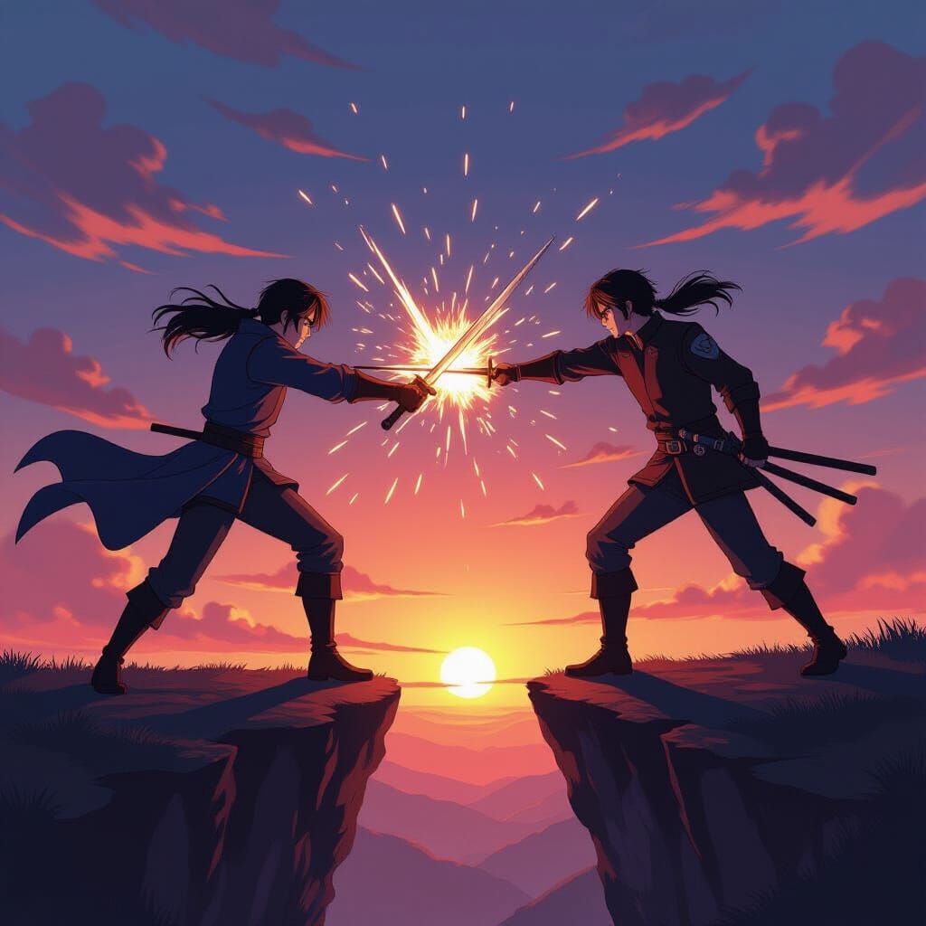 Rival Duel at Sunset: Sparks Fly on Cliff Edge
