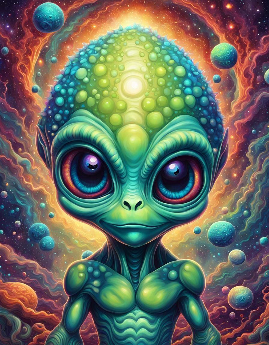Adorable Baby Alien in Psychedelic Microcosmos