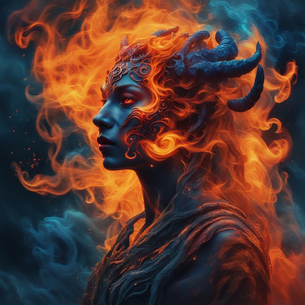 Mystical Demon in Swirling Flames