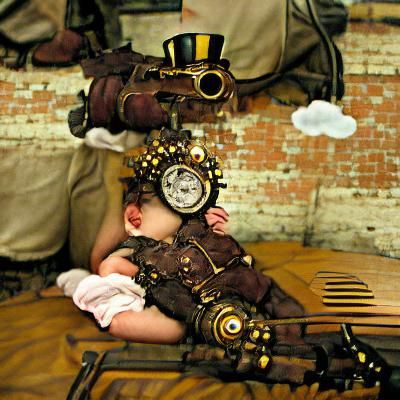 Steampunk Baby Robot in Workshop