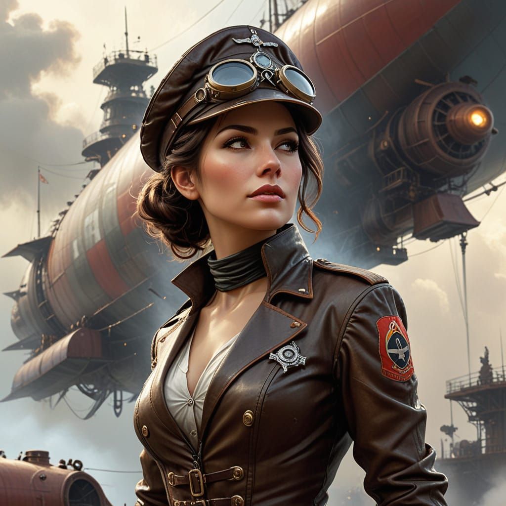 Dieselpunk Airship Engineer Awaits Parts