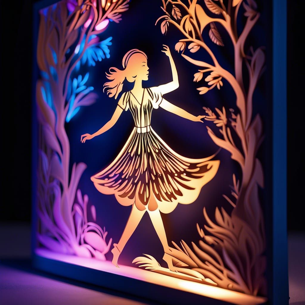 Woman Dancing in 3D Paper Art Lightbox