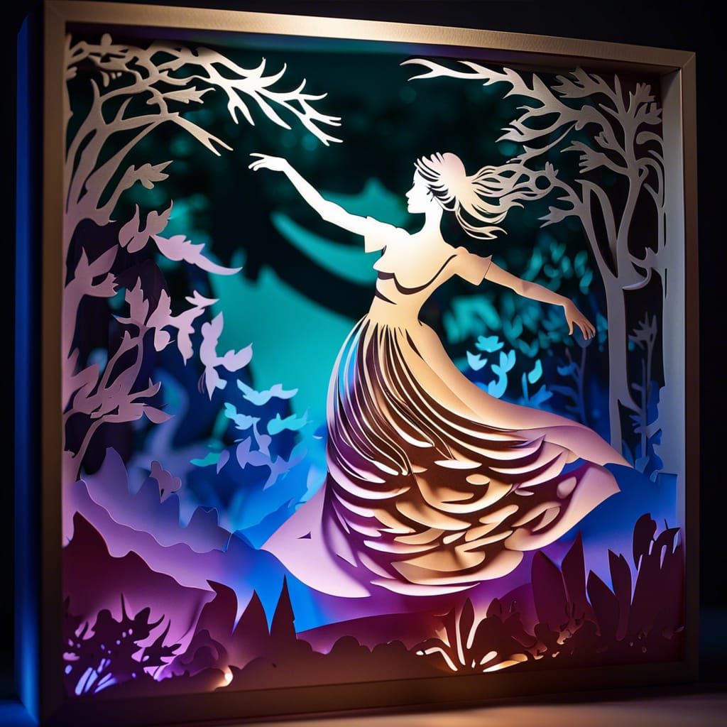 Dancing Woman in Immersive 3D Paper Art Lightbox