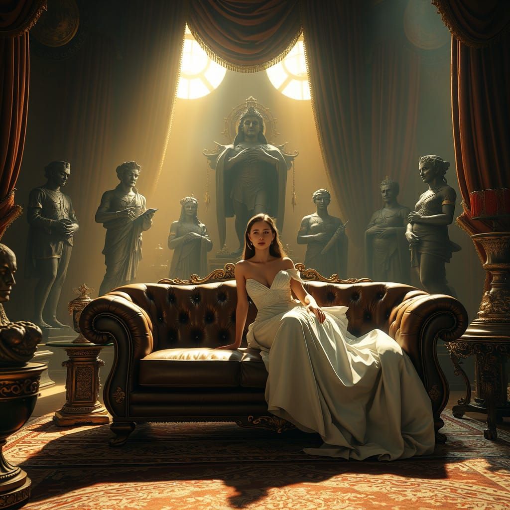 Regal Study in Patinated Bronze and Velvet