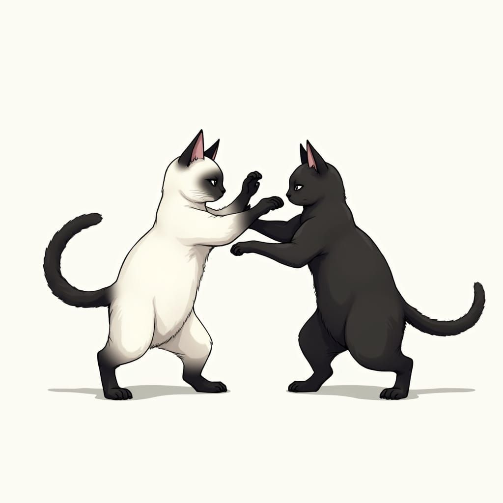 Siamese Cats Practice Tai Chi in Anime Style