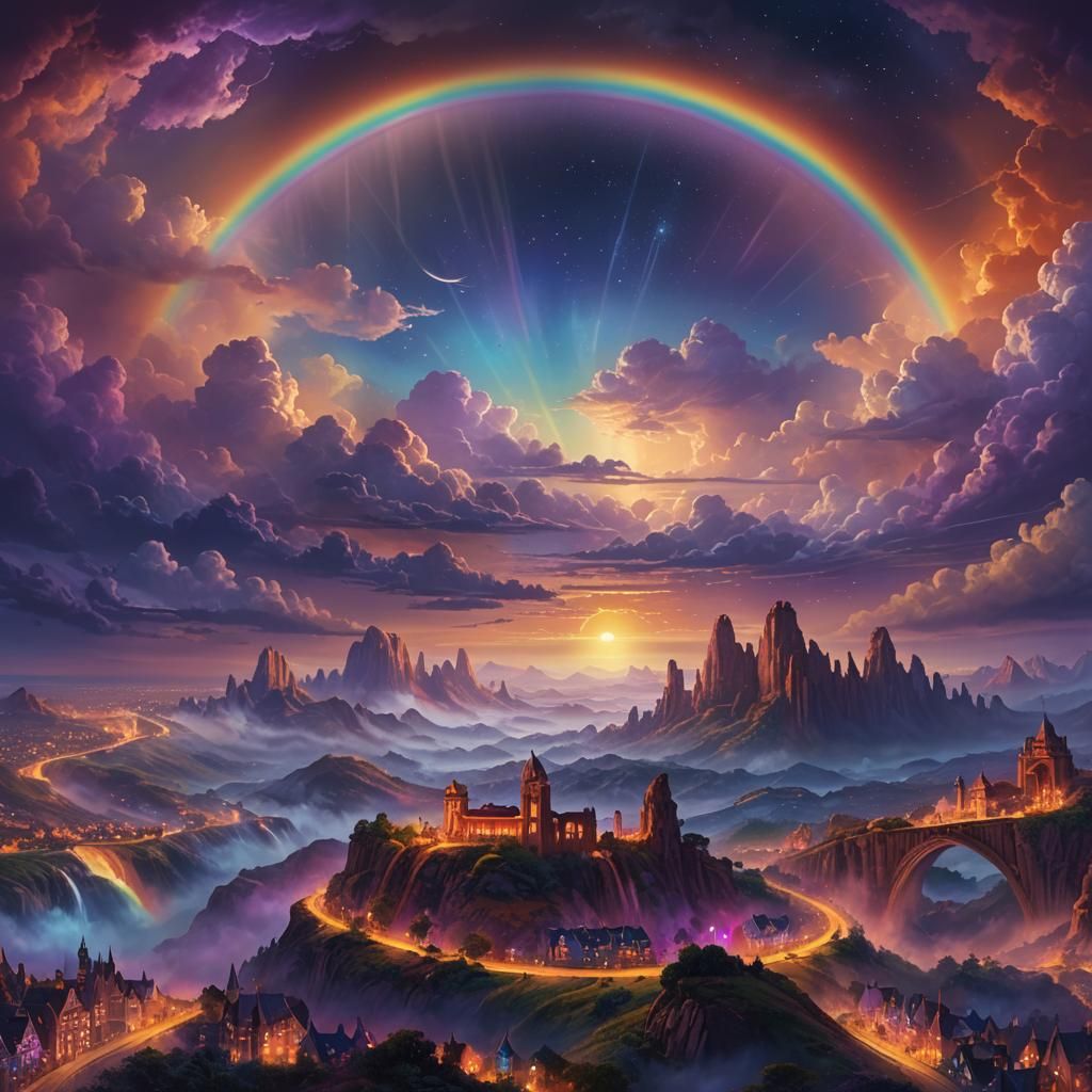 Majestic Rainbow Arches Across Night Sky