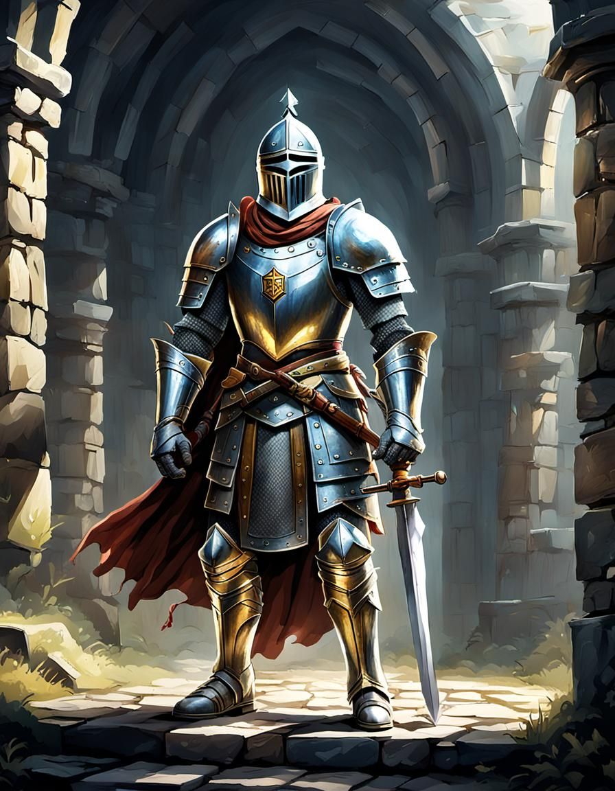 A heroic knight in shining armor, ready for an epic quest.