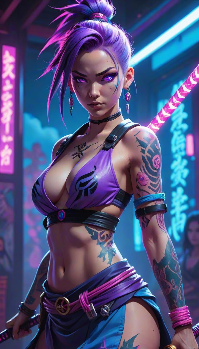 Jinx Arcane in Neon Dojo, Anime Style
