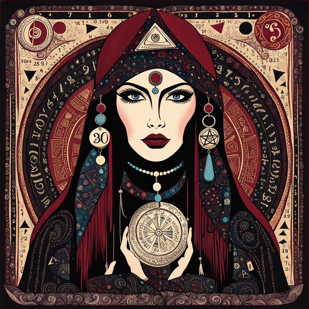 Gypsy Fortune Teller in Outsider Art Style